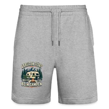Arbeiten stört beim Campen – Bergcamping - Stanley/Stella Unisex Bio Joggingshorts Trainer  - Grau meliert - Vorne - Nik (191cm) & Marisol (170cm)