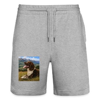 Berglandschaft Hundportrait - Stanley/Stella Unisex Bio Joggingshorts Trainer  - Grau meliert - Vorne - Nik (191cm) & Marisol (170cm)