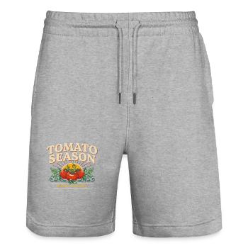 Tomato season: Best season - Stanley/Stella Trainer Unisex Organic Jogging Shorts - heather grey - Front - Nik (191cm) & Marisol (170cm)