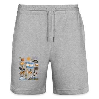 Argentinien | Tango, Anden & Pampas - Stanley/Stella Unisex Bio Joggingshorts Trainer  - Grau meliert - Vorne - Nik (191cm) & Marisol (170cm)