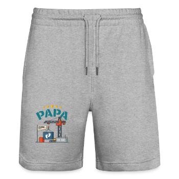 Future Daddy 2027 Beladen Baby-Bau - Stanley/Stella Unisex Bio Joggingshorts Trainer  - Grau meliert - Vorne - Nik (191cm) & Marisol (170cm)