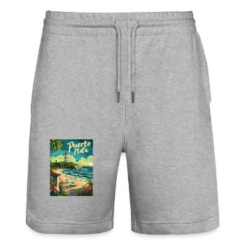  Puerto Plata Karibik Strand und Leuchtturm - Stanley/Stella Unisex Bio Joggingshorts Trainer  - Grau meliert - Vorne - Nik (191cm) & Marisol (170cm)