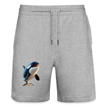 Orca Schwertwal Wal Killerwal Meerestiere Orcas - Stanley/Stella Unisex Bio Joggingshorts Trainer  - Grau meliert - Vorne - Nik (191cm) & Marisol (170cm)