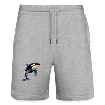 Orca Schwertwal Wal Killerwal Meerestiere Orcas - Stanley/Stella Unisex Bio Joggingshorts Trainer  - Grau meliert - Vorne - Nik (191cm) & Marisol (170cm)