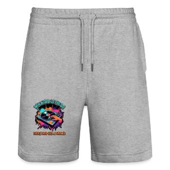 Gott als DJ – Jeder Tropfen zählt - Stanley/Stella Unisex Bio Joggingshorts Trainer  - Grau meliert - Vorne - Nik (191cm) & Marisol (170cm)
