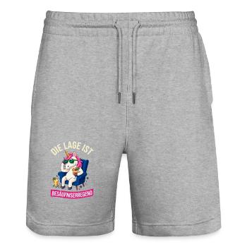 Einhorn Die Lage ist besäufniserregend - Stanley/Stella Unisex Bio Joggingshorts Trainer  - Grau meliert - Vorne - Nik (191cm) & Marisol (170cm)