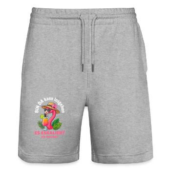 Flamingo Party Es Eskaliert eh wieder Mädelsabend - Stanley/Stella Unisex Bio Joggingshorts Trainer  - Grau meliert - Vorne - Nik (191cm) & Marisol (170cm)