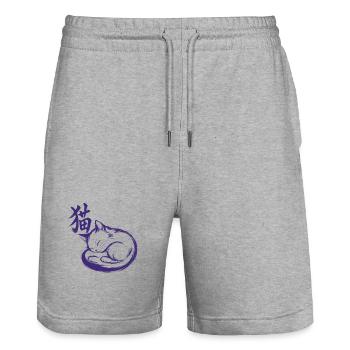 Sumi-e Sleeping Cat Japanese Ink Wash Art Zen Styl - Stanley/Stella Trainer Unisex Organic Jogging Shorts - heather grey - Front - Nik (191cm) & Marisol (170cm)