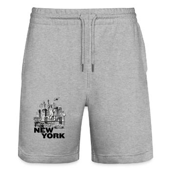 New York Vintage Cityscape Collage - Stanley/Stella Unisex Bio Joggingshorts Trainer  - Grau meliert - Vorne - Nik (191cm) & Marisol (170cm)