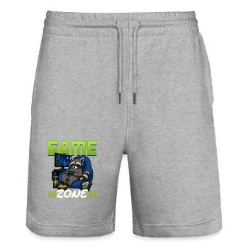 Jeu vidéo Gamer Gaming Raccoon - Short de jogging bio TRAINER Stanley/Stella unisexe - gris chiné - Devant - Nik (191cm) & Marisol (170cm)