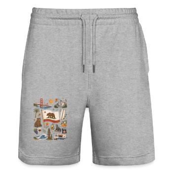 Kalifornien | Küste, Berge & Freiheit - Stanley/Stella Unisex Bio Joggingshorts Trainer  - Grau meliert - Vorne - Nik (191cm) & Marisol (170cm)