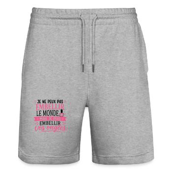 Prothésiste Ongulaire Cadeau humour personnalisé - Short de jogging bio TRAINER Stanley/Stella unisexe - gris chiné - Devant - Nik (191cm) & Marisol (170cm)