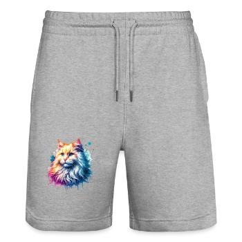 Türkisch Angorakatze Motiv - Stanley/Stella Unisex Bio Joggingshorts Trainer  - Grau meliert - Vorne - Nik (191cm) & Marisol (170cm)