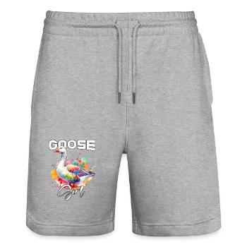 Goose Girl Goose - Stanley/Stella Trainer Unisex Organic Jogging Shorts - heather grey - Front - Nik (191cm) & Marisol (170cm)
