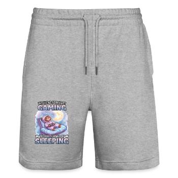 Gaming Weekend: Sleeping Sloth - Stanley/Stella Trainer Unisex Organic Jogging Shorts - heather grey - Front - Nik (191cm) & Marisol (170cm)