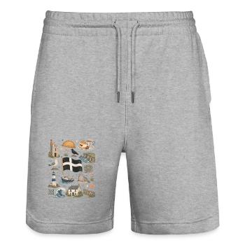 Cornwall | Cliffs, Coast & Seasickness - Stanley/Stella Trainer Unisex Organic Jogging Shorts - heather grey - Front - Nik (191cm) & Marisol (170cm)