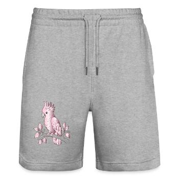 Cacatoès rose sur dessin cartoon de branche - Short de jogging bio TRAINER Stanley/Stella unisexe - gris chiné - Devant - Nik (191cm) & Marisol (170cm)