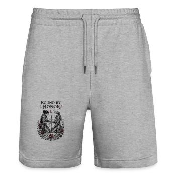 Bound by Honor | Medieval Gothic Love - Stanley/Stella Trainer Unisex Organic Jogging Shorts - heather grey - Front - Nik (191cm) & Marisol (170cm)
