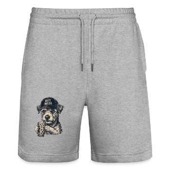 Hot Mess Hund mit Leopardenkaffee - Stanley/Stella Unisex Bio Joggingshorts Trainer  - Grau meliert - Vorne - Nik (191cm) & Marisol (170cm)