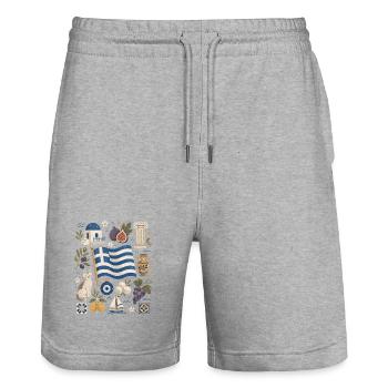 Grèce | Îles, Oliviers et Antiquité - Short de jogging bio TRAINER Stanley/Stella unisexe - gris chiné - Devant - Nik (191cm) & Marisol (170cm)