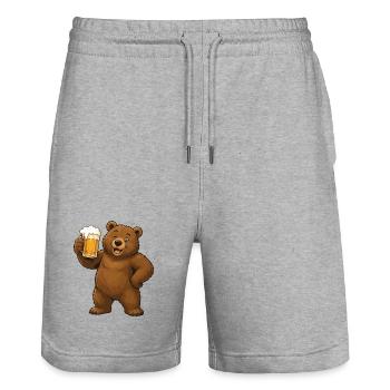 Biertrinkender Bär Cartoon - Stanley/Stella Unisex Bio Joggingshorts Trainer  - Grau meliert - Vorne - Nik (191cm) & Marisol (170cm)