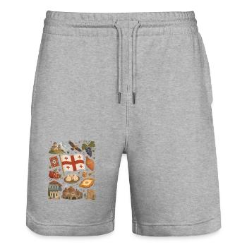 Georgia | Caucasus, Enjoyment & Home - Stanley/Stella Trainer Unisex Organic Jogging Shorts - heather grey - Front - Nik (191cm) & Marisol (170cm)