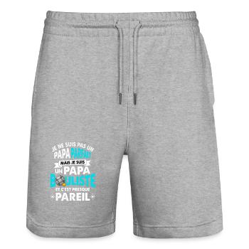 Papa Bouliste Parfait Pétanque Humour - Short de jogging bio TRAINER Stanley/Stella unisexe - gris chiné - Devant - Nik (191cm) & Marisol (170cm)