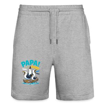 Papa Mouettes Humour Fête Des Pères - Short de jogging bio TRAINER Stanley/Stella unisexe - gris chiné - Devant - Nik (191cm) & Marisol (170cm)