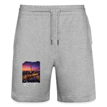 Groningen Abendmotive Skyline - Stanley/Stella Unisex Bio Joggingshorts Trainer  - Grau meliert - Vorne - Nik (191cm) & Marisol (170cm)