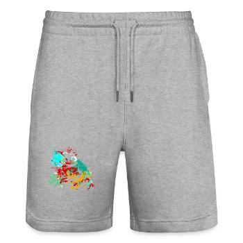 Frog Splash Art - Stanley/Stella Trainer Unisex Organic Jogging Shorts - heather grey - Front - Nik (191cm) & Marisol (170cm)