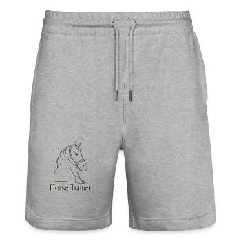 Horse Trainer Equestrian Minimal Identity Barn Lif - Stanley/Stella Trainer Unisex Organic Jogging Shorts - heather grey - Front - Nik (191cm) & Marisol (170cm)