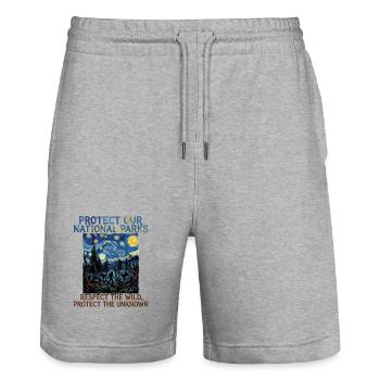Cryptid Van Gogh Protect Our National Parks - Stanley/Stella Trainer Unisex Organic Jogging Shorts - heather grey - Front - Nik (191cm) & Marisol (170cm)