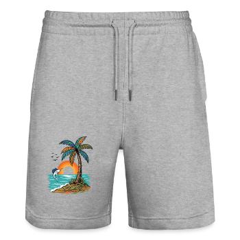 Sunset Island Palm Tree And Sea - Stanley/Stella Trainer Unisex Organic Jogging Shorts - heather grey - Front - Nik (191cm) & Marisol (170cm)