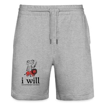 Froschritter with lion companion - Stanley/Stella Trainer Unisex Organic Jogging Shorts - heather grey - Front - Nik (191cm) & Marisol (170cm)