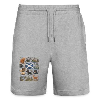 Scotland | Highlands, Kilt & Whisky - Stanley/Stella Trainer Unisex Organic Jogging Shorts - heather grey - Front - Nik (191cm) & Marisol (170cm)