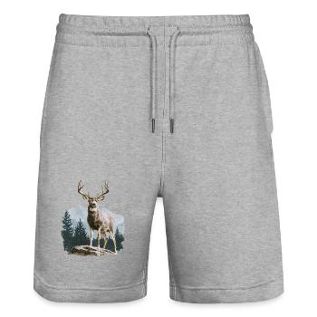 Deer with Antlers Vintage - Stanley/Stella Trainer Unisex Organic Jogging Shorts - heather grey - Front - Nik (191cm) & Marisol (170cm)