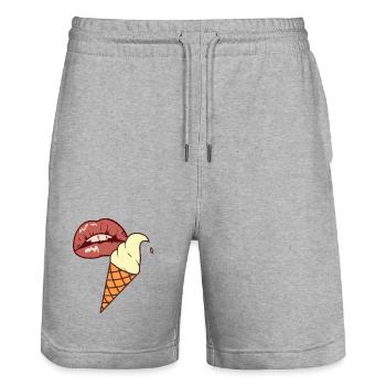 Eis Pop Art Sommer Lippen - Stanley/Stella Trainer Unisex Organic Jogging Shorts - heather grey - Front - Nik (191cm) & Marisol (170cm)