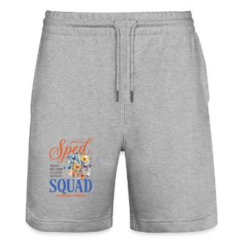 Enseignant en éducation spécialisée de l’équipe spécialisée Butterfly - Short de jogging bio TRAINER Stanley/Stella unisexe - gris chiné - Devant - Nik (191cm) & Marisol (170cm)