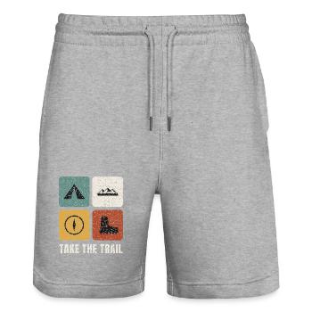Hiking Vintage Panels - Stanley/Stella Trainer Unisex Organic Jogging Shorts - heather grey - Front - Nik (191cm) & Marisol (170cm)