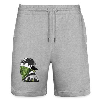 Green bandana and streetwear cap - Stanley/Stella Trainer Unisex Organic Jogging Shorts - heather grey - Front - Nik (191cm) & Marisol (170cm)