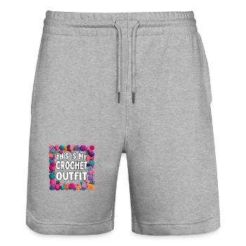 Crochet Outfit Statement - Stanley/Stella Trainer Unisex Organic Jogging Shorts - heather grey - Front - Nik (191cm) & Marisol (170cm)