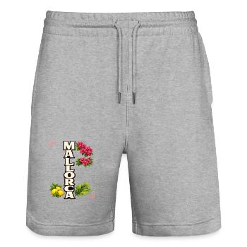 Mallorca Blumen & Zitronen mediterraner Urlaub - Stanley/Stella Unisex Bio Joggingshorts Trainer  - Grau meliert - Vorne - Nik (191cm) & Marisol (170cm)