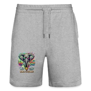 Graffiti Elephant: King of the Jungle - Stanley/Stella Trainer Unisex Organic Jogging Shorts - heather grey - Front - Nik (191cm) & Marisol (170cm)