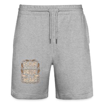 Pâtissier Farine sur le visage Pâtissiere Baking - Short de jogging bio TRAINER Stanley/Stella unisexe - gris chiné - Devant - Nik (191cm) & Marisol (170cm)