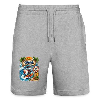 Noah surfeur Requin 10e anniversaire - Short de jogging bio TRAINER Stanley/Stella unisexe - gris chiné - Devant - Nik (191cm) & Marisol (170cm)