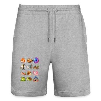 Kawaii Aquarium | Underwater World Animals - Stanley/Stella Trainer Unisex Organic Jogging Shorts - heather grey - Front - Nik (191cm) & Marisol (170cm)