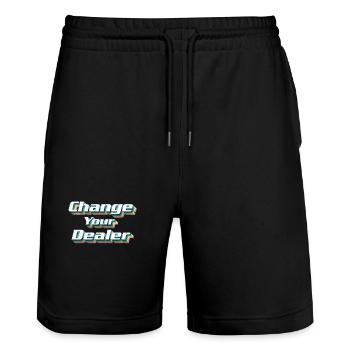 Fun T-shirt / CYD Change your Dealer - Stanley/Stella Unisex Bio Joggingshorts Trainer  - Schwarz - Vorne - Nik (191cm) & Marisol (170cm)