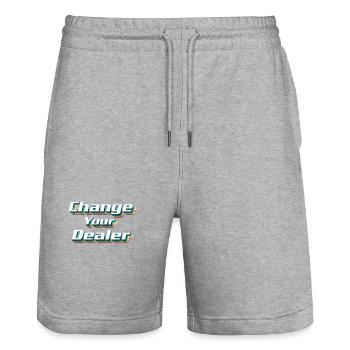 Fun T-shirt / CYD Change your Dealer - Stanley/Stella Unisex Bio Joggingshorts Trainer  - Grau meliert - Vorne - Nik (191cm) & Marisol (170cm)