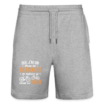 Retired Cycling Retirement Plan Cycling Cycling - Stanley/Stella Trainer Unisex Organic Jogging Shorts - heather grey - Front - Nik (191cm) & Marisol (170cm)