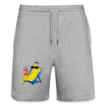Banane en vacances - Short de jogging bio TRAINER Stanley/Stella unisexe - gris chiné - Devant - Nik (191cm) & Marisol (170cm)